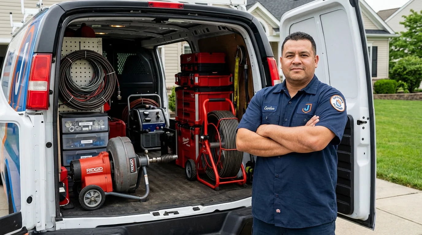 Professional drain cleaning equipment and Johns Plumbing LLC plumber in Brewer