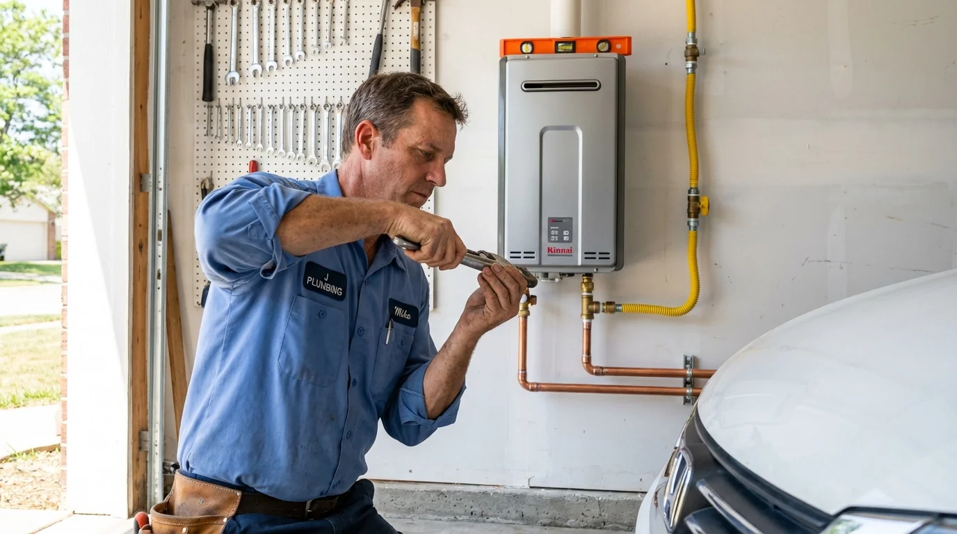 Tankless water heater installation by a Johns Plumbing LLC plumber in Brewer